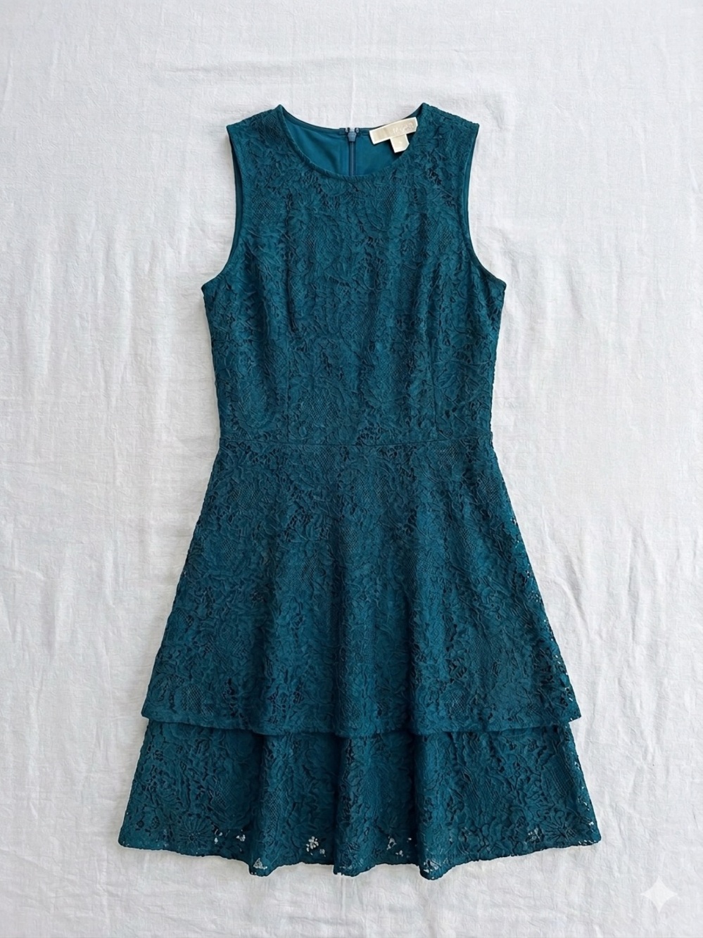 Michael Kors Teal Floral Lace Tiered Sleeveless A-Line Dress -Size Small